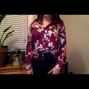 Long sleeve “silk” floral blouse